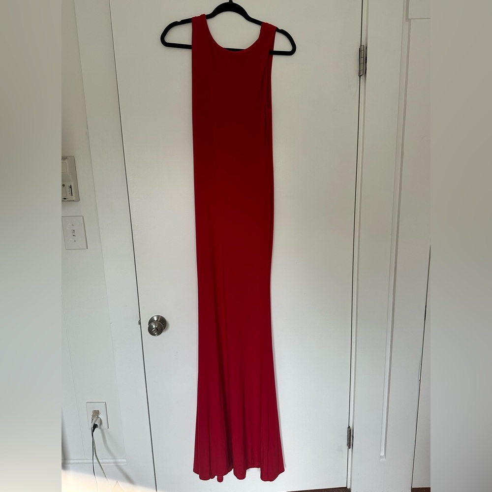 Red Floor Length Fitted Gown
